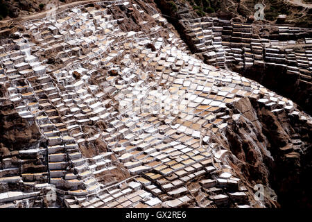 Salinen, Maras Salzminen (Salineras de Maras), in der Nähe der Ortschaft Maras, Cusco, Peru Stockfoto