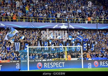 14.09.2016. Stadion Jan Breydel, Brügge, Belgien. Fußball-UEFA Cahmpions League. FC Brügge gegen Leicester City.  Brügge-Fans Stockfoto