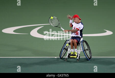 Der Brite Andy Lapthorne Wettbewerb in Herren Quad Einzel-Gold Medal Match der während des siebten Tages der Rio Paralympischen Spiele 2016 in Rio De Janeiro, Brasilien. Stockfoto