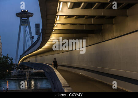 Bratislava Bridge of the Slovak National Uprising (SNP) with Ufo Bridge Bratislava Restaurant, Bratislava, Slovakia, Europe UFO Bridge Bratislava Stockfoto