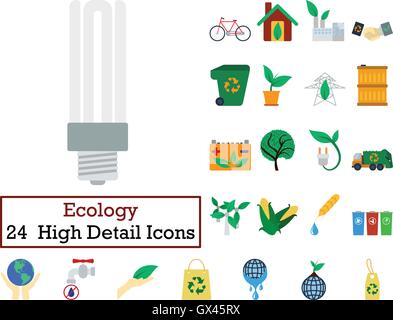 Set von 24 Ökologie Icons. Flache Farbgestaltung. Vektor-Illustration. Stock Vektor