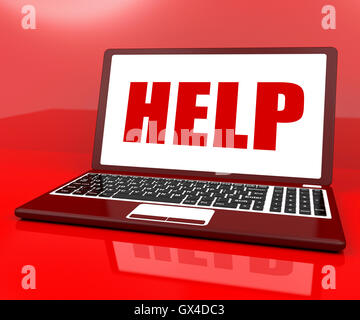 Helfen Sie auf Laptop zeigt Kunden Service Helpdesk und Support Stockfoto