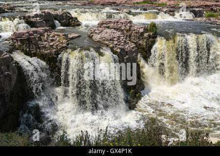 Den Wasserfällen des Big Sioux River Falls Park, Sioux City, South Dakota, USA. Stockfoto