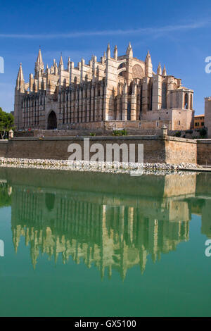 Blick auf die gotische römisch-katholische Kathedrale in Palma De Mallorca, Palma, Spanien, Europa Stockfoto