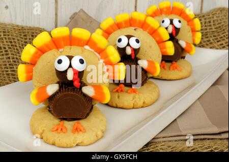 Hausgemachte Thanksgiving Truthahn geformte Plätzchen auf einer Platte Stockfoto