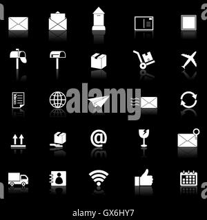 Post-Icons mit Spiegeln auf schwarzem Hintergrund, Lager Vektor Stock Vektor