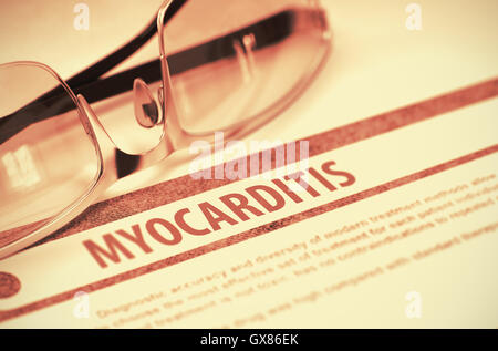 Diagnose - Herzmuskelentzündung (Myokarditis). Medizin-Konzept. 3D Illustration. Stockfoto