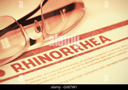 Diagnose - Rhinorrhoe. Medizinisches Konzept. 3D Illustration. Stockfoto