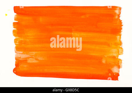 Orange Farbe Aquarell Textur auf weißem Papierhintergrund gemalt Stockfoto