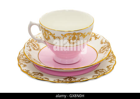 Antikes China Teetasse und kleine Kuchenteller. Stockfoto