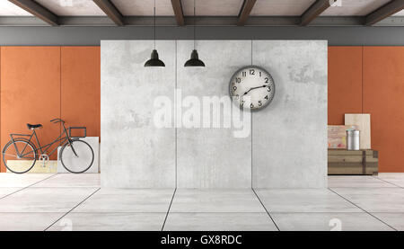 Loft Interieur ohne Möbel und Fahrrad auf Hintergrund - 3D Rendering Stockfoto