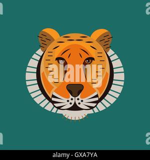 Vektor-Tiger-Porträt. Illustration von Tiger-Gesicht im flachen geometrischen Stil. Niedliche einzigartige Tigerkopf für Poster oder T-shirt. Stock Vektor