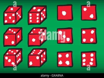 Vektor-Reihe von handgezeichneten Würfelspiel. Vektor-Datei enthält Kontur und Füllung Schichten. Rot und weiß Stock Vektor