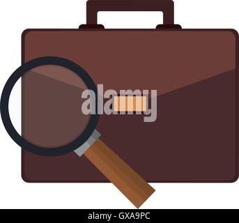 Aktenkoffer und Lupe-Symbol Stock Vektor