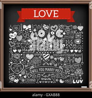 Kreide Board romantische doodle set Stock Vektor