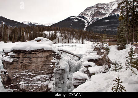 Athabasca Falls im Winter Jasper Alberta Kanada Stockfoto