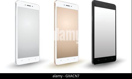 Smartphone-Modelle setzen auf weißem Hintergrund. Vektor-Illustration. für Druck und Web-Element, Spiel und Anwendung Mock-up auf sm Stock Vektor