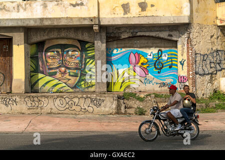 Graffiti in der Altstadt, Zona Colonial, Hauptstadt Santo Domingo, Dominikanische Republik, Karibik, Amerika | Graffiti, Zona C Stockfoto