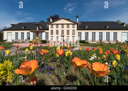 Fruehlingsblumen Vor Dem Pavillon Josephine Im Park Parc de l ' Orangerie in Straßburg, Elsass, Frankreich |  Frühling Blumen ein Stockfoto