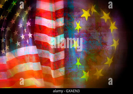 Fahnen von USA Und EU, Symbolfoto TTIP Freihandelsabkommen Stockfoto