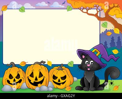 Herbst-Rahmen mit Halloween-Katze-Thema 2 - Bild-Darstellung. Stockfoto