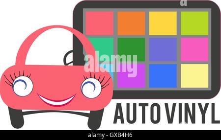 Weibliche Auto mit Farbpalette Auto Vinyl Umhüllung Konzept Stock Vektor