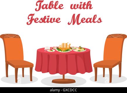 Cartoon-Tisch mit Essen, isoliert Stock Vektor
