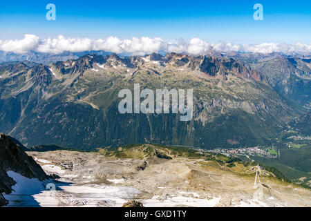 Aiguilles Rouges Bergen gesehen von Grand Montets oberhalb Argentiere, Chamonix-Mont-Blanc Stockfoto