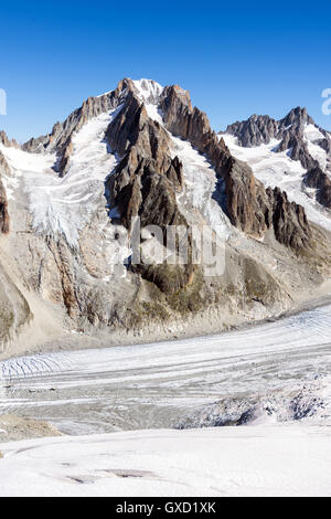 Argentiere Gletscher und Aig. Argentiere von Grand Montets Stockfoto