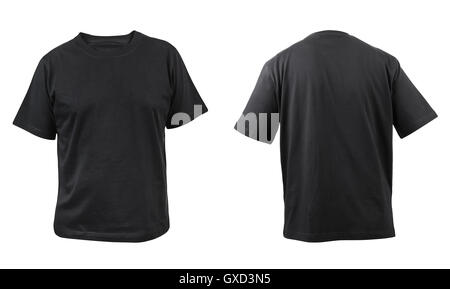 Schwarzes T-shirt vorn und hinten anzeigen. Stockfoto