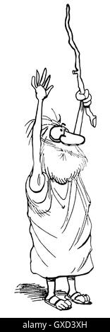 B&W Abbildung eines Propheten mit beide Arme nach oben in der Luft. Stockfoto