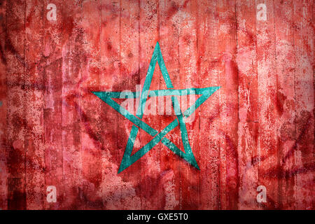 Grunge style of Morocco flag on a brick wall for background Stockfoto