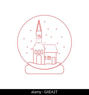 Vektor-Illustration des Rathauses mit Uhr und das Haus in Glaskugel mit Schnee. Gestaltungselement für Postkarte, Einladung, Stock Vektor