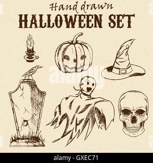 Hand gezeichnet Halloween-Figuren-set Stock Vektor