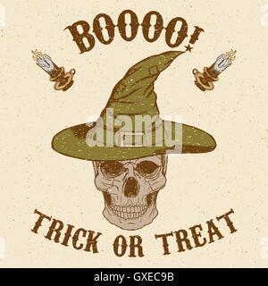 Halloween Schädel mit Hut Stock Vektor