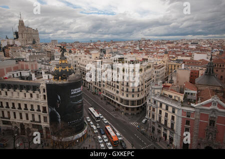 Der Blick über Madrid von Circulo de Bella Artes Dachterrasse, Madrid, Spanien, April Stockfoto