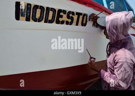 Boot - Hafen in PUERTO PIZARRO - Deparment Tumbes - TUMBES Malerei Stockfoto