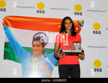 Indische Badmintonspielerin Rio Olympia Silber Medallisat P V Sindhu Glückwünsche Funktion organisiert Olympic Gold Quest-Mumbai Stockfoto
