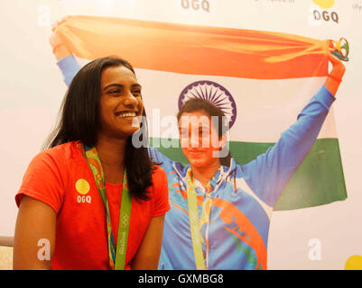 Indische Badmintonspielerin Rio Olympia-Silbermedaillengewinner P V Sindhu Glückwünsche Funktion organisiert OGQ Mumbai Stockfoto