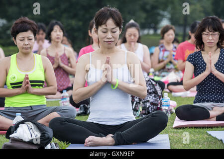 Yokohama, Kanagawa, Japan. 17. September 2016. Yoga-Festival im Rinkai Park in Yokohama, in diesem Jahr zum 13. Mal das Yoga-Festival stattfinden wird bietet Unterricht für alle Stufen, vom Anfänger bis zum fortgeschrittenen, und etwa 50.000 Besucher auf Rinkai Park. © Alessandro Di Ciommo/ZUMA Draht/Alamy Live-Nachrichten Stockfoto