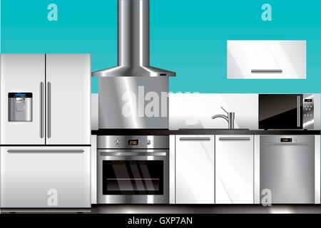 Vektor moderne Küche in blauen und weißen Farben Stock Vektor