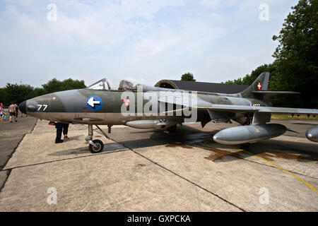Ehemaliger Schweizer Luftwaffe Hawker Hunter auf dem display Stockfoto