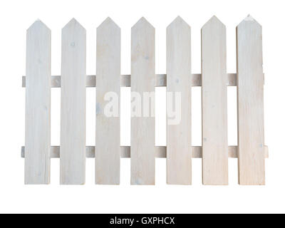 Weiße Holz Rau Gartenzaun dekorative Häuschen isoliert auf weiss lackiert Stockfoto