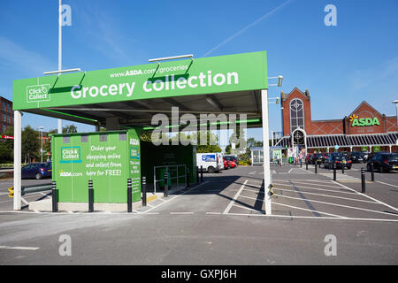 ASDA Klick sammeln Lyne Dukinfield Lebensmittelgeschäft Manchester Exterieur Kollektion Punkt Einheit Stand Bucht Abschnitt gre Stockfoto