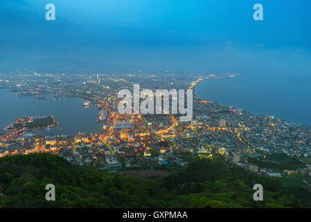 Hakodate Stadtansicht von Berg Hakodate in Nacht Hokkaido, Japan Stockfoto