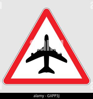 Flughafen Warnschild, rotes Dreieck Flughafen Verkehrsschild, Flugzeug Verkehrsschild, Vector Illustration. Stock Vektor