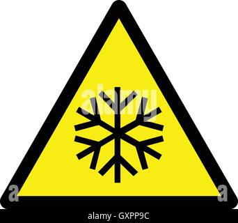 Niedrige Temperatur Warnschild, Schneeflocke auf gelbem Hintergrund Zeichen, Vector Illustration. Stock Vektor