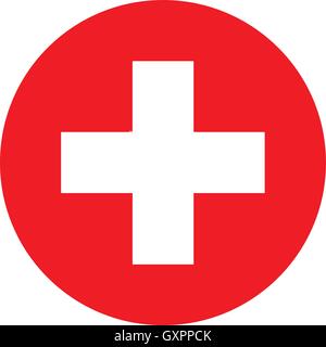 Erste-Hilfe-Symbol, Erste Hilfe Schild, weiß Erste Hilfe Symbol auf rotem Hintergrund, Vector Illustration. Stock Vektor