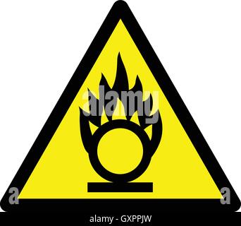 Oxidationsmittel material Warnschild, Gelb dreieckigen Warnschild mit oxidation Abbildung. Stock Vektor