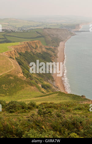 Malerische Aussicht von Thornecombe Beacon jurassic Küste Dorsets in Richtung Eype Mund und West Bay Stockfoto